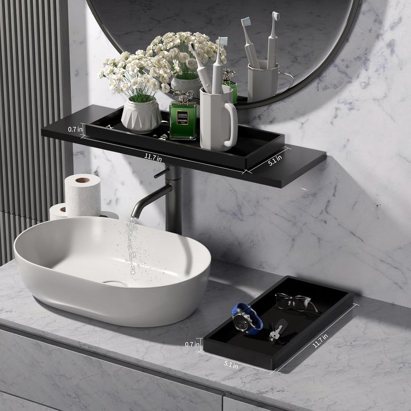BBK Bathroom Vanity Tray 11.8 in- 2 Pack(Large) Silicone Bathroom Tray for Counter, Perfume Key Trinket Ring Tray, Decor Soap Dispenser Countertop Tray for Kitchen Sink Organization (Black) - Image 3